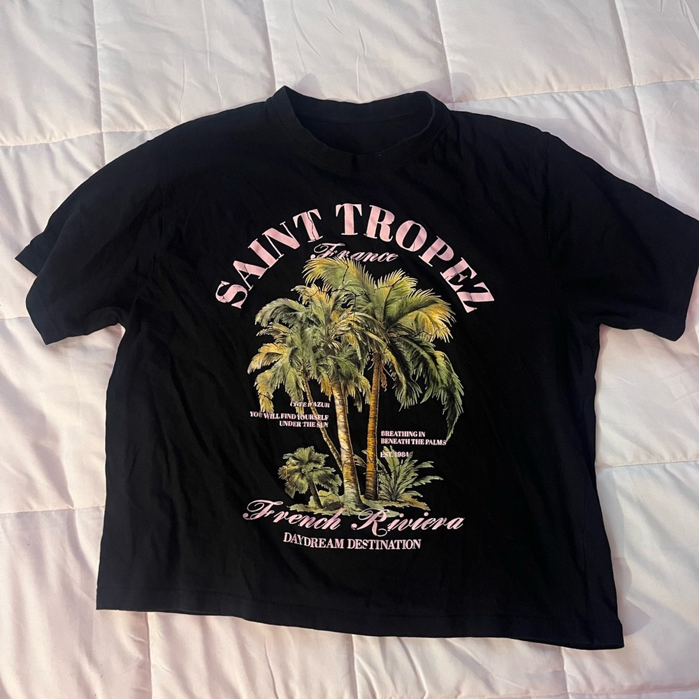 Black Graphic Tee with Palm Print - Picture 5 of 6